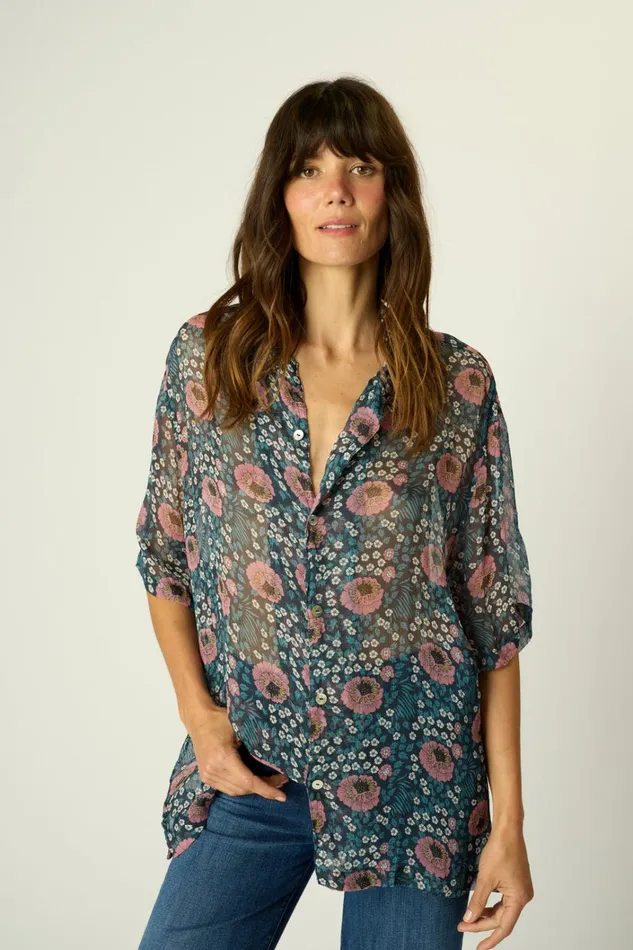Men Natalie Martin Kevin Shirt Unisex Vintage Flowers Indigo