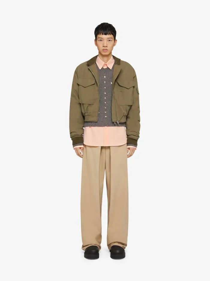 Men Outerwear and Blousons Givenchy Cropped Bomber Jacket In Cotton Olive Green