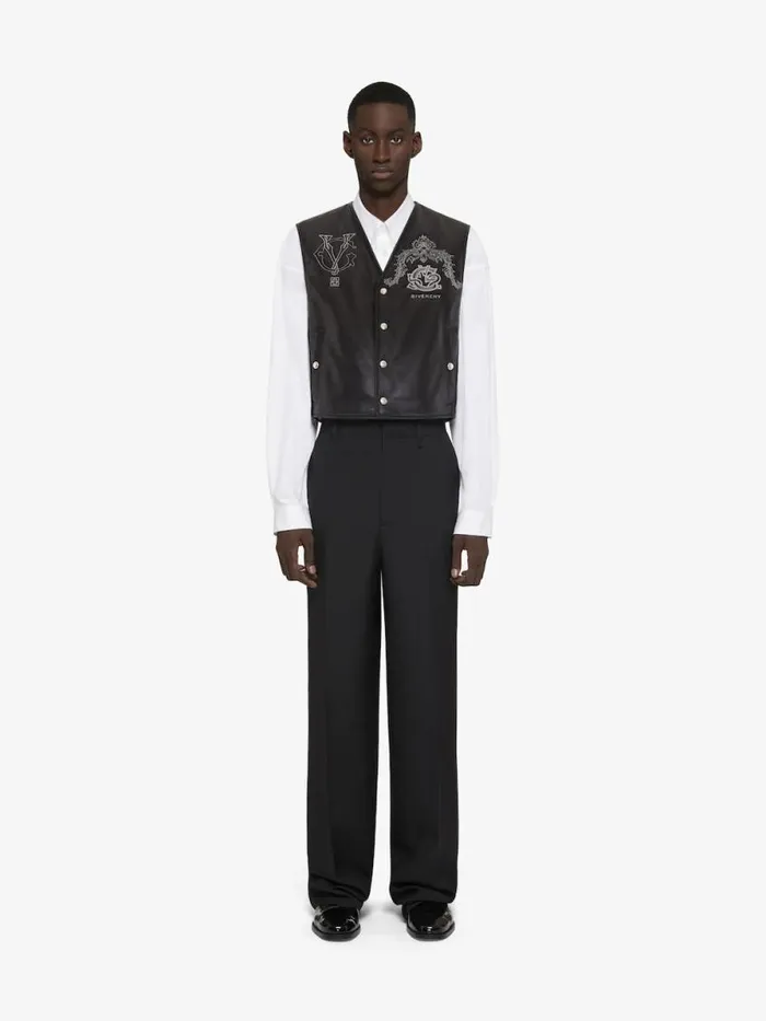 Men Outerwear and Blousons Givenchy GIVENCHY Crest Waistcoat In Embroidered Leather Blackwhite Men Outerwear and Blousons Givenchy GIVENCHY Crest Waistcoat In Embroidered Leather Blackwhite