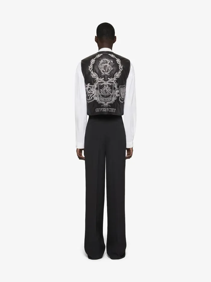 Men Outerwear and Blousons Givenchy GIVENCHY Crest Waistcoat In Embroidered Leather Blackwhite