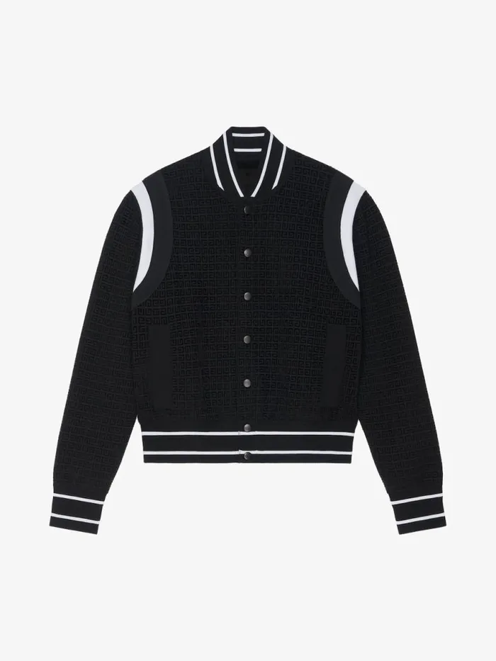 Men Outerwear and Blousons Givenchy Varsity Jacket In 4G Knit With Velvet Effect Black
