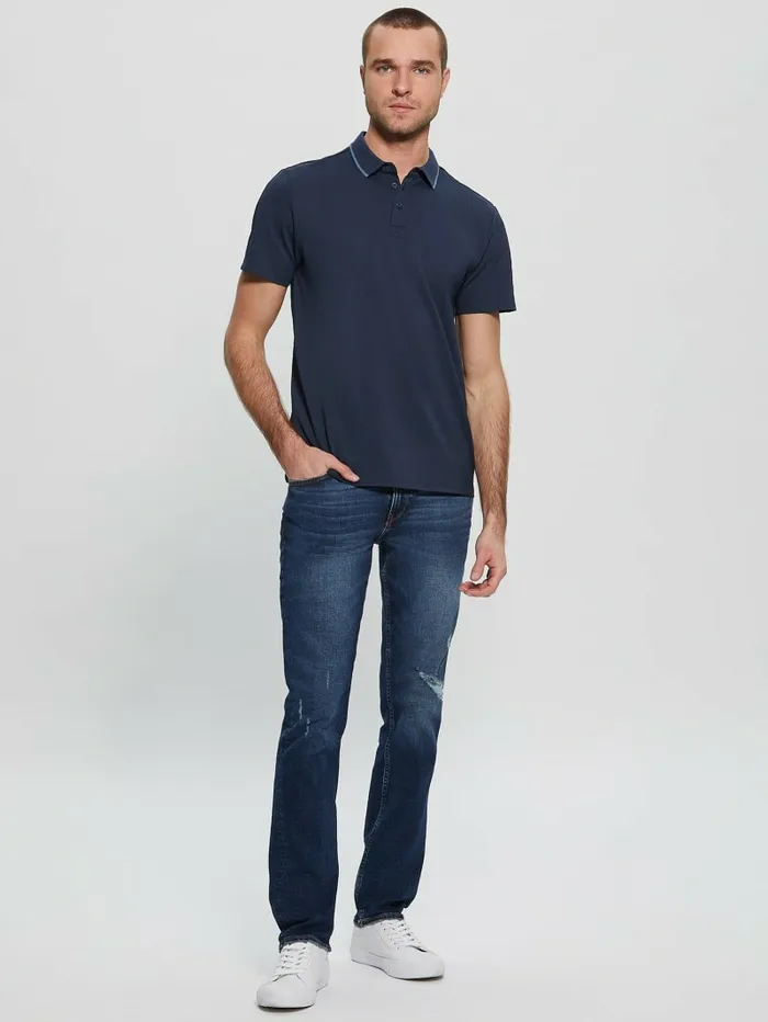 Men Paul Pique Tape Polo Shirt Silk Blue Shirts GUESS Men Paul Pique Tape Polo Shirt Silk Blue Shirts GUESS