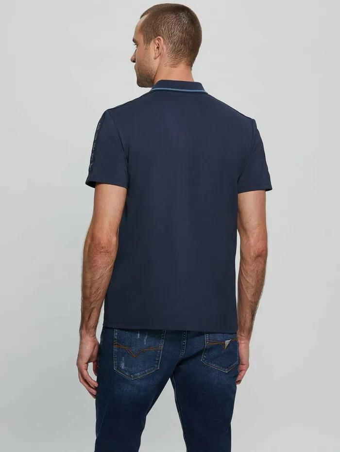 Men Paul Pique Tape Polo Shirt Silk Blue Shirts GUESS Men Paul Pique Tape Polo Shirt Silk Blue Shirts GUESS