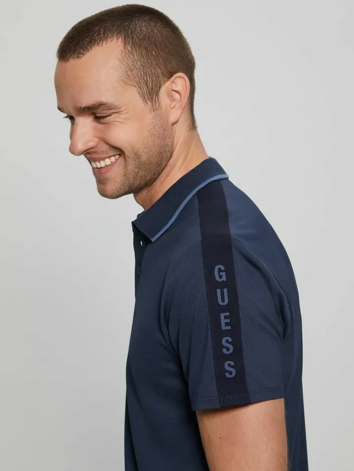 Men Paul Pique Tape Polo Shirt Silk Blue Shirts GUESS Men Paul Pique Tape Polo Shirt Silk Blue Shirts GUESS
