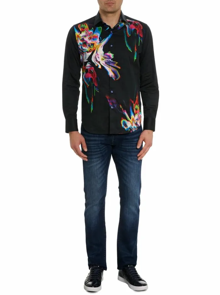 Men Robert Graham Button Down Shirts Aurora Long Sleeve Button Down Shirt Black