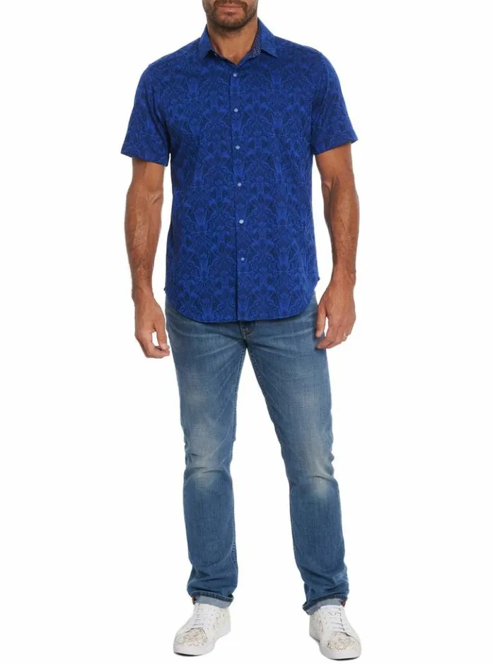 Men Robert Graham Button Down Shirts Highland Short Sleeve Button Down Shirt Classic