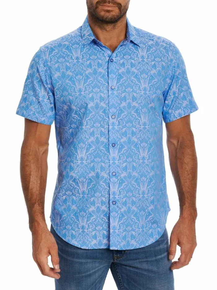 Men Robert Graham Button Down Shirts Highland Short Sleeve Button Down Shirt Classic