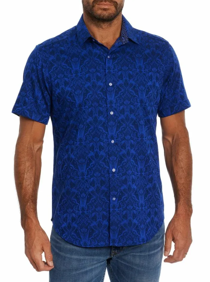 Men Robert Graham Button Down Shirts Highland Short Sleeve Button Down Shirt Classic