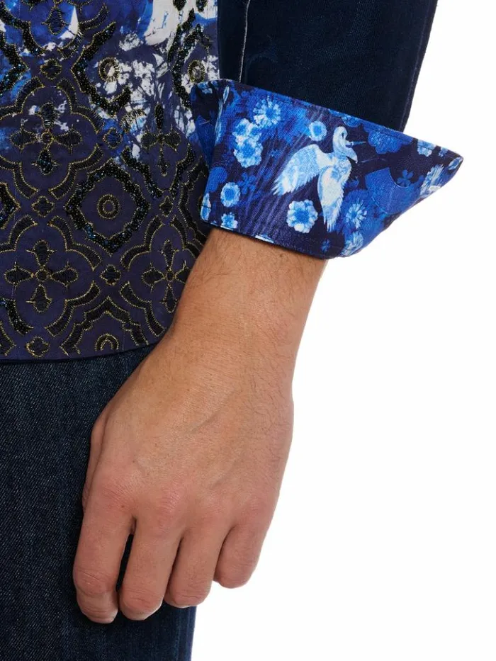 Men Robert Graham Button Down Shirts Limited Edition Blue Murro Long Sleeve Button Down Shirt Blue