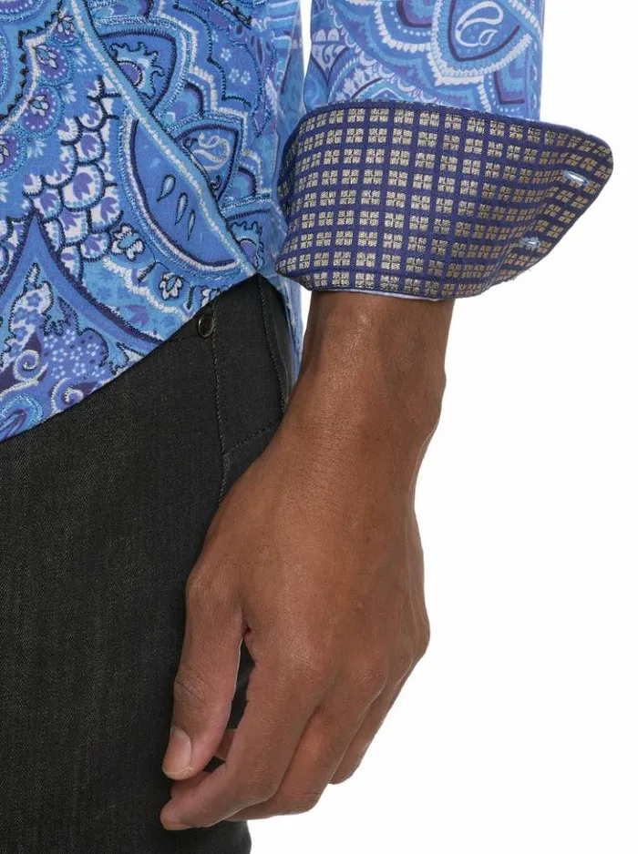Men Robert Graham Button Down Shirts Limited Edition Singing The Blues Long Sleeve Button Down Shirt Blue