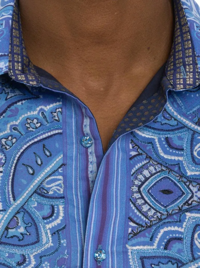 Men Robert Graham Button Down Shirts Limited Edition Singing The Blues Long Sleeve Button Down Shirt Blue