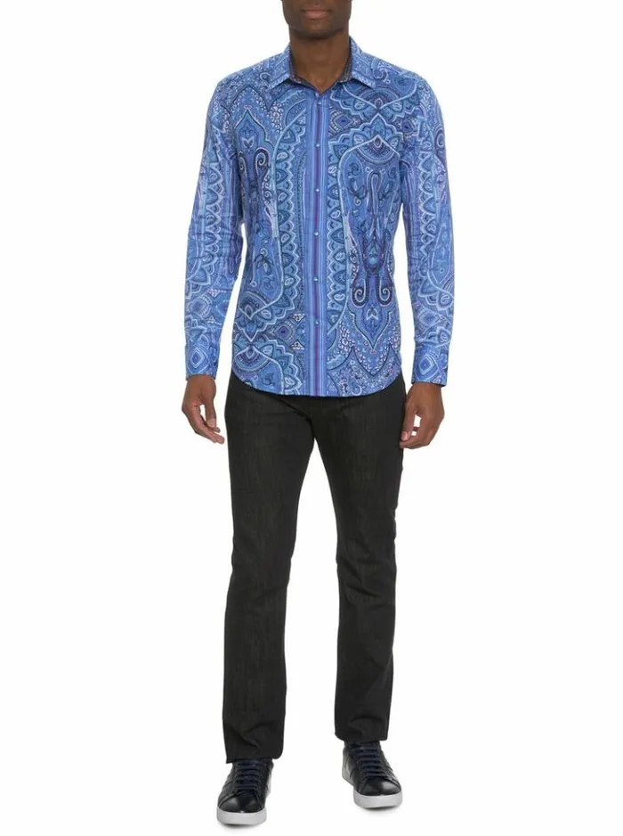 Men Robert Graham Button Down Shirts Limited Edition Singing The Blues Long Sleeve Button Down Shirt Blue