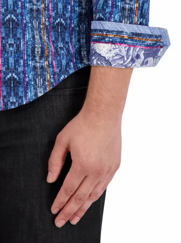 Men Robert Graham Button Down Shirts Oasis Motion Long Sleeve Knit Shirt Multi