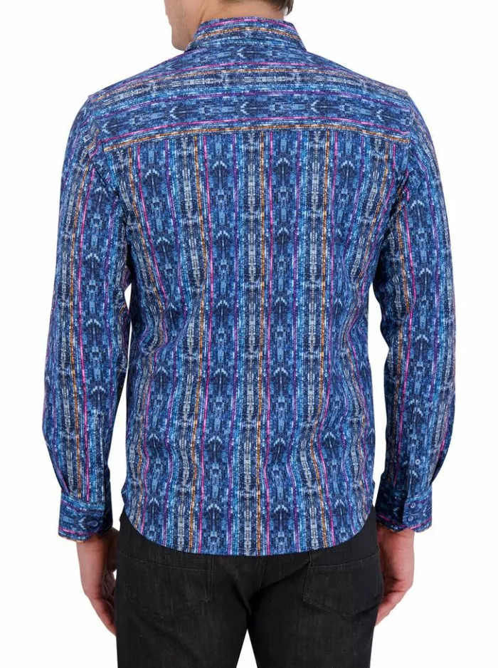 Men Robert Graham Button Down Shirts Oasis Motion Long Sleeve Knit Shirt Multi