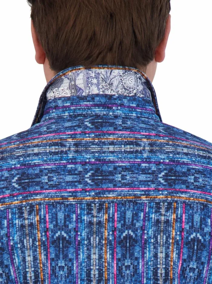Men Robert Graham Button Down Shirts Oasis Motion Long Sleeve Knit Shirt Multi