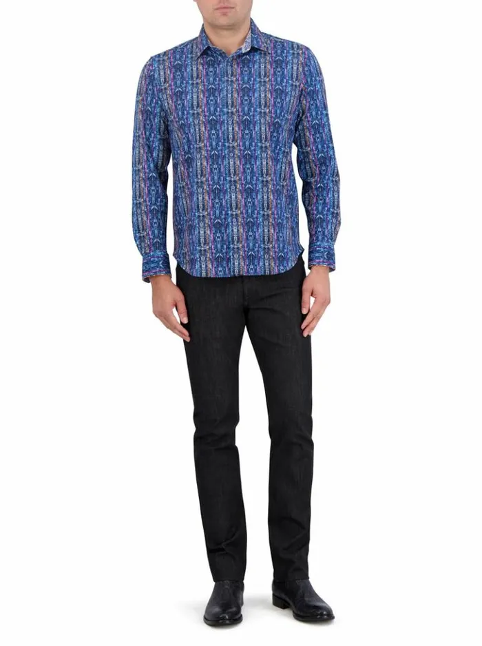 Men Robert Graham Button Down Shirts Oasis Motion Long Sleeve Knit Shirt Multi