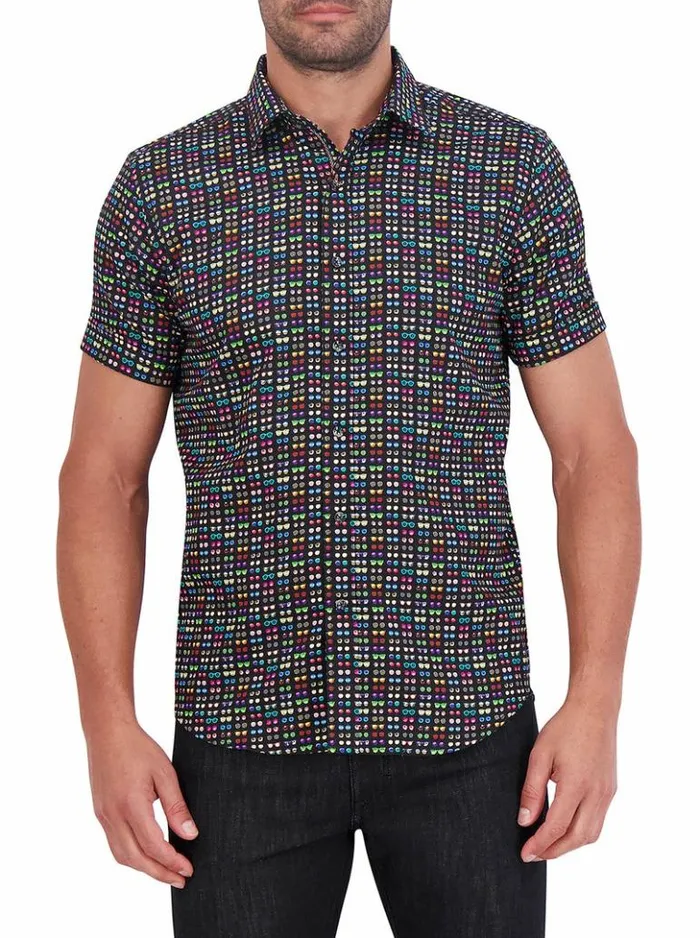 Men Robert Graham Button Down Shirts Spectacle Short Sleeve Button Down Shirt Black Men Robert Graham Button Down Shirts Spectacle Short Sleeve Button Down Shirt Black