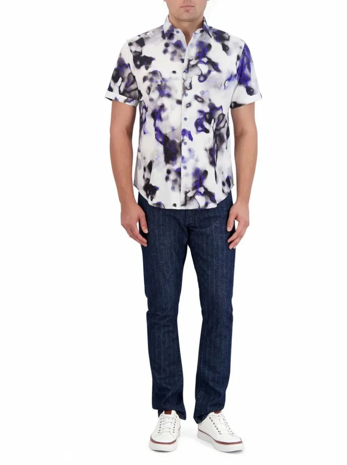 Men Robert Graham Button Down Shirts Tasman Short Sleeve Button Down Shirt Blue