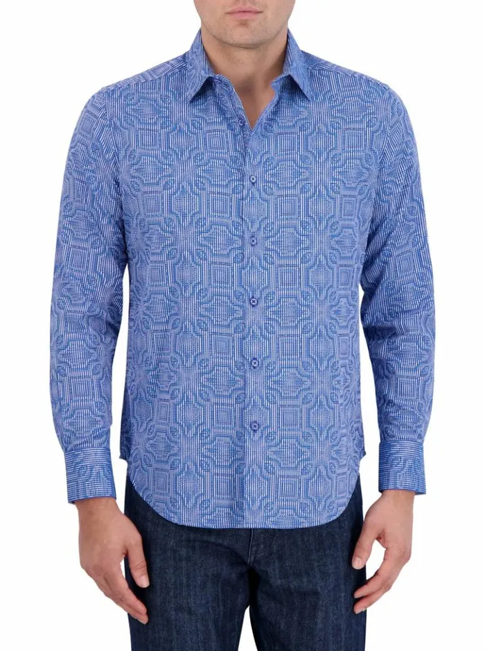 Men Robert Graham Button Down Shirts Voyage Long Sleeve Button Down Shirt Blue