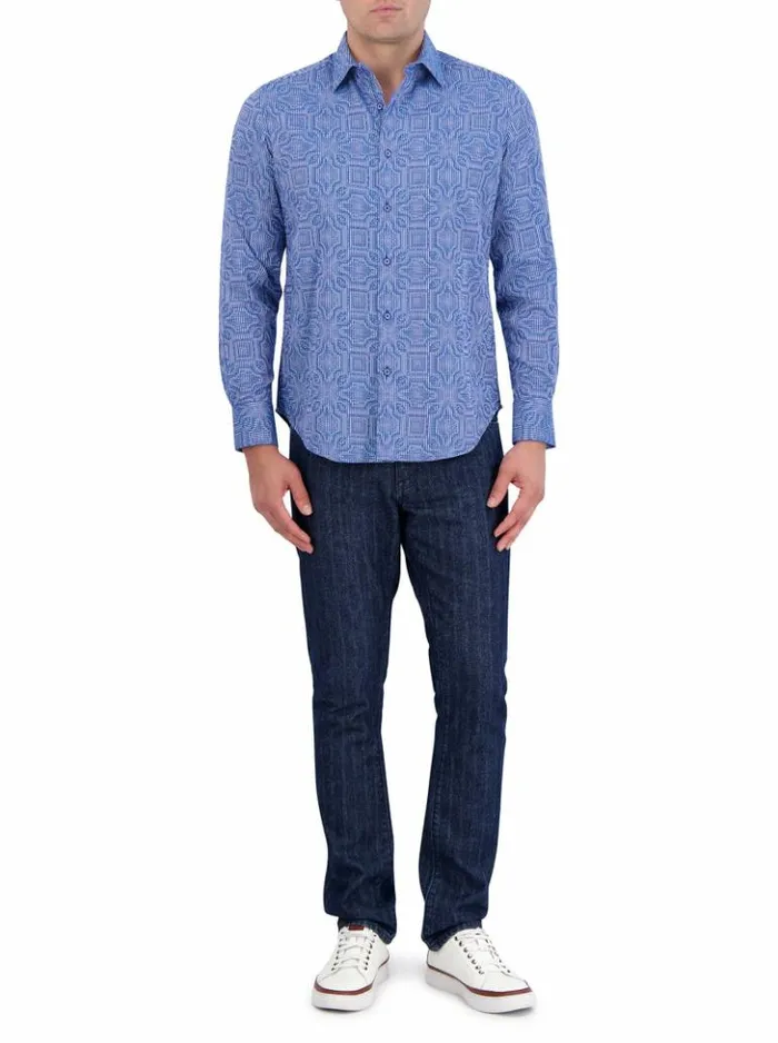 Men Robert Graham Button Down Shirts Voyage Long Sleeve Button Down Shirt Blue