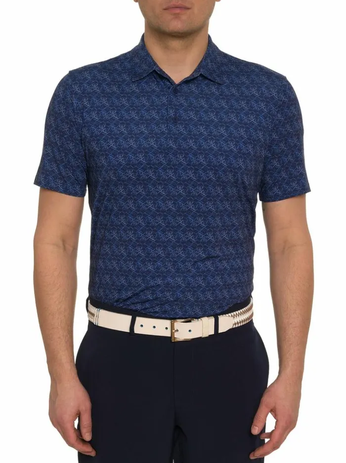 Men Robert Graham Polos and TShirts Iron Skull Performance Polo Navy