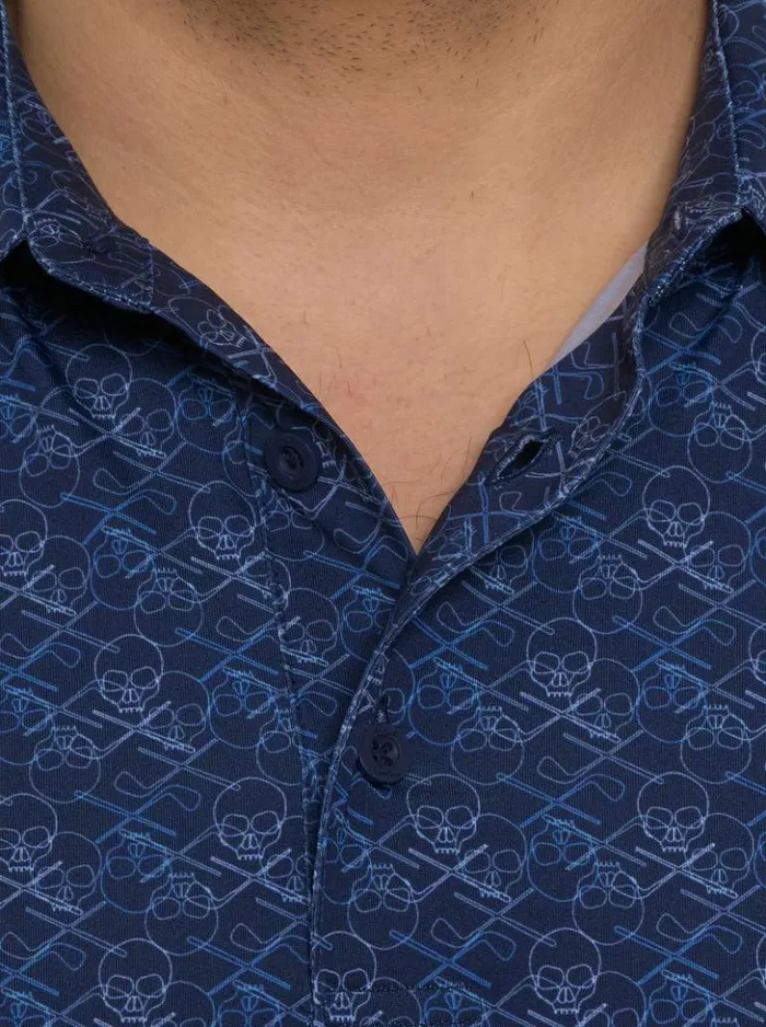 Men Robert Graham Polos and TShirts Iron Skull Performance Polo Navy