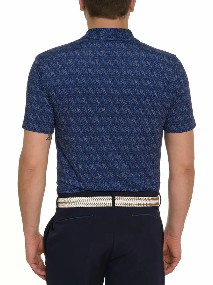 Men Robert Graham Polos and TShirts Iron Skull Performance Polo Navy