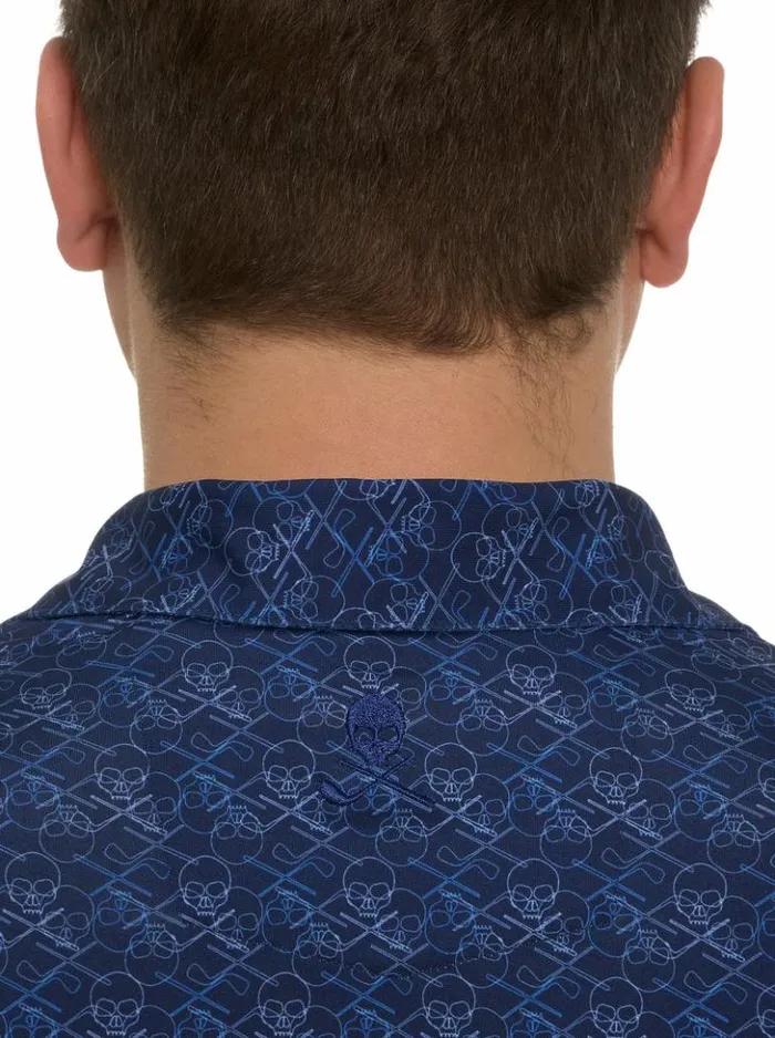 Men Robert Graham Polos and TShirts Iron Skull Performance Polo Navy