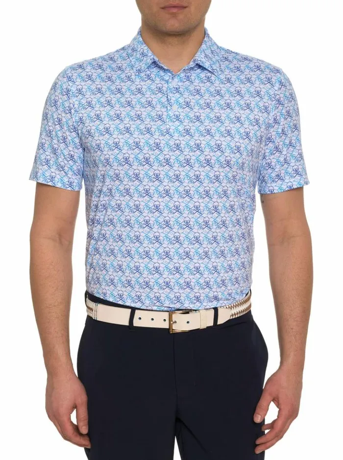 Men Robert Graham Polos and TShirts Iron Skull Performance Polo Navy