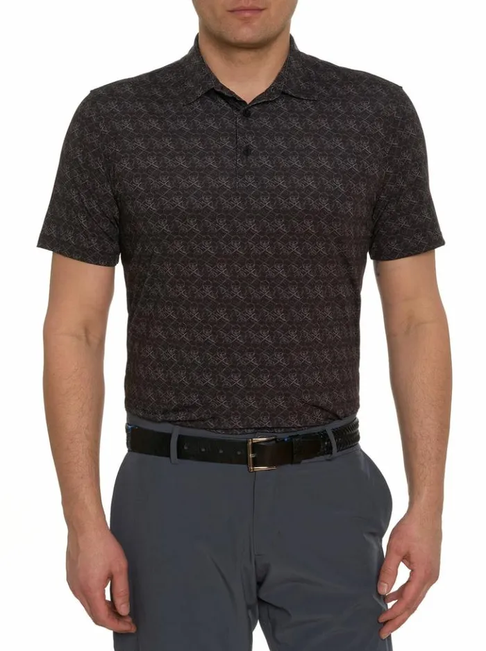 Men Robert Graham Polos and TShirts Iron Skull Performance Polo Navy