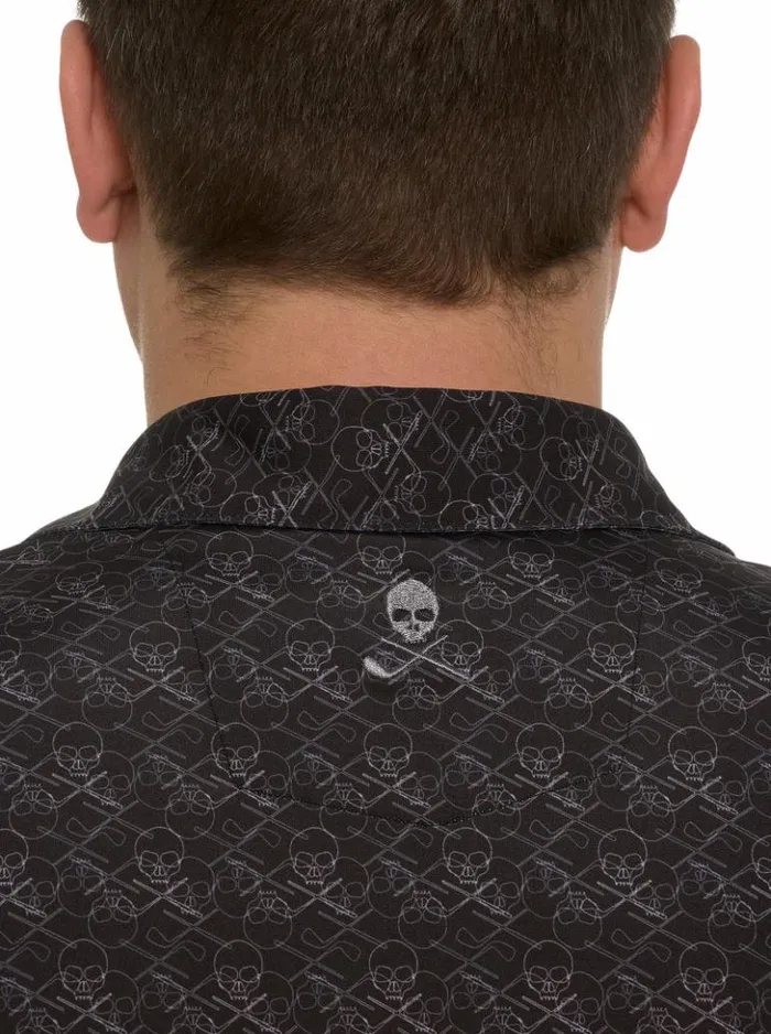 Men Robert Graham Polos and TShirts Iron Skull Performance Polo Navy