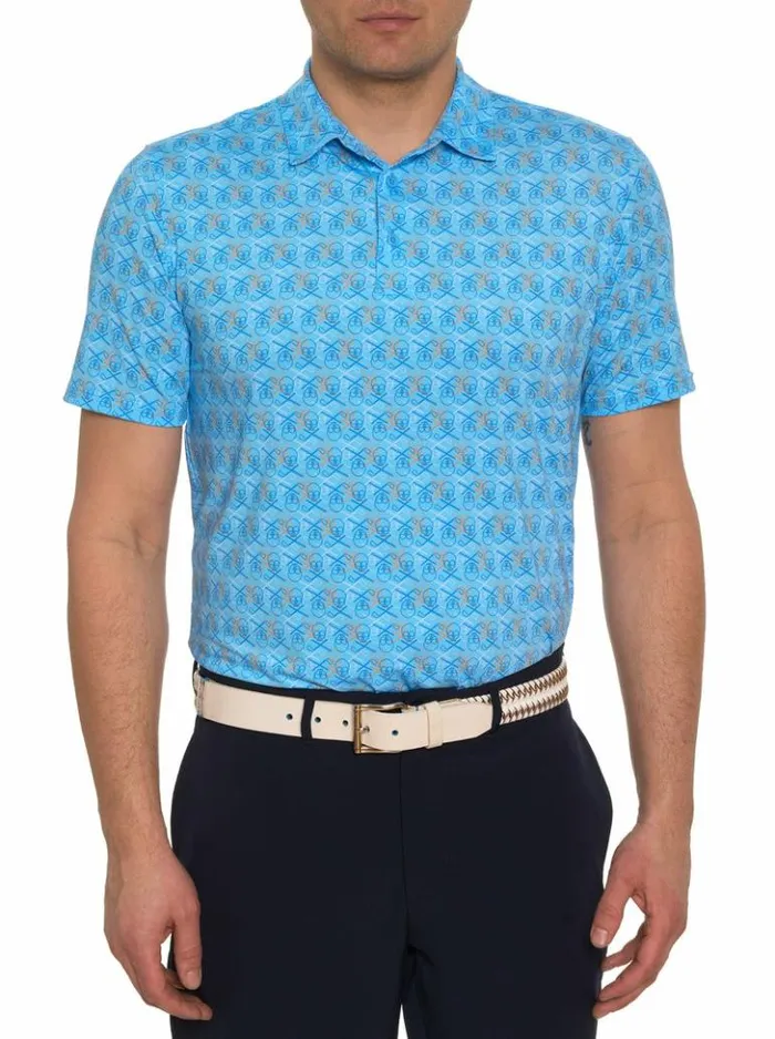 Men Robert Graham Polos and TShirts Iron Skull Performance Polo Navy