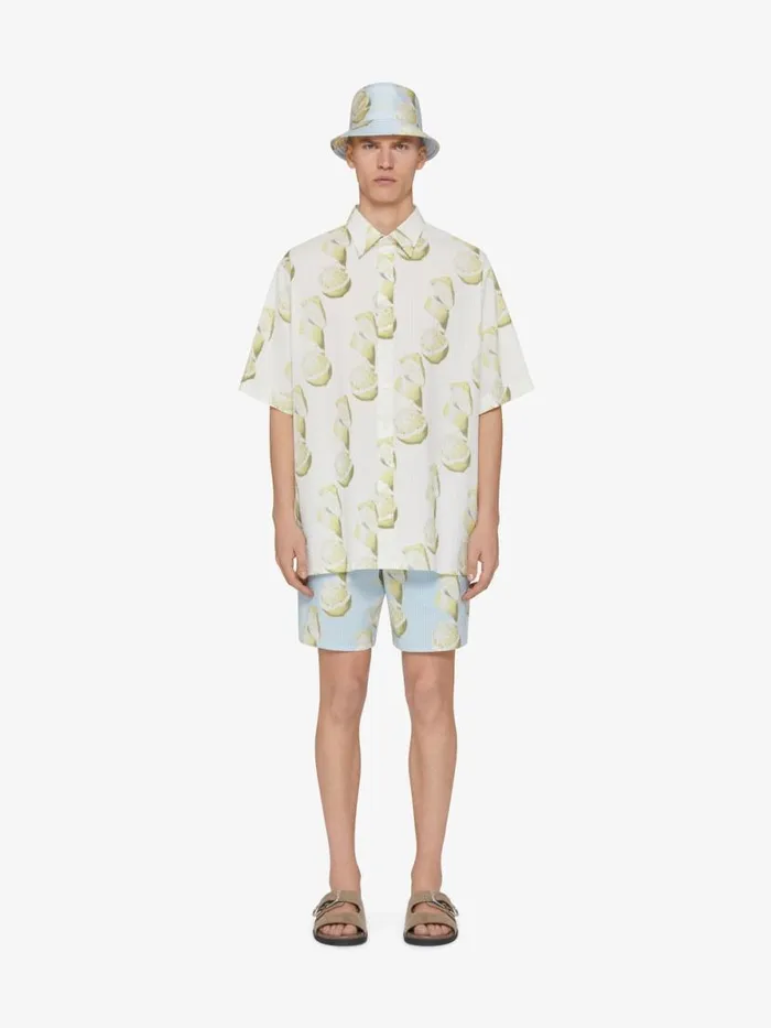 Men Shirts Givenchy Shirt In Cotton Seersucker With Lemon Print Whiteyellow