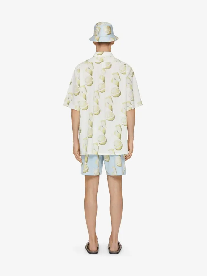 Men Shirts Givenchy Shirt In Cotton Seersucker With Lemon Print Whiteyellow