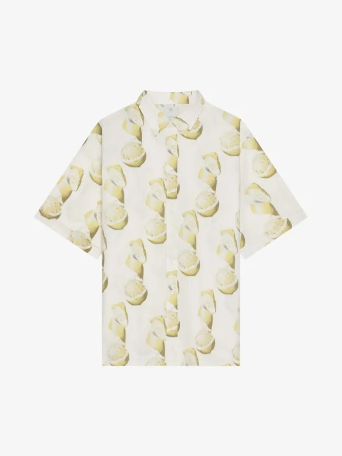 Men Shirts Givenchy Shirt In Cotton Seersucker With Lemon Print Whiteyellow