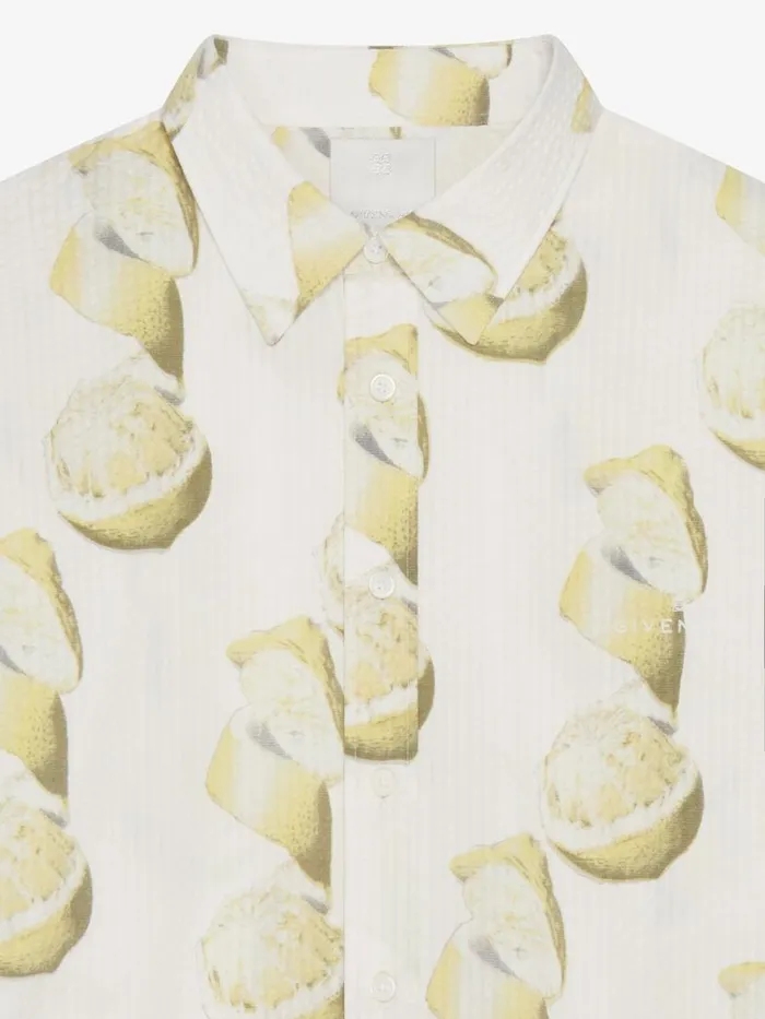 Men Shirts Givenchy Shirt In Cotton Seersucker With Lemon Print Whiteyellow