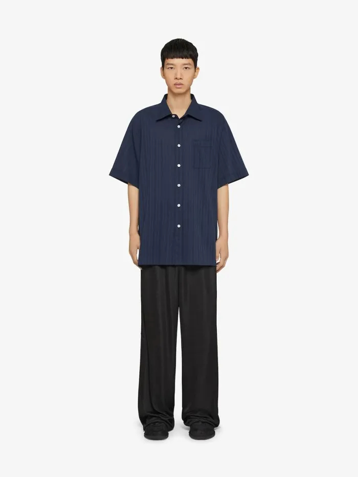 Men Shirts Givenchy Shirt In Cotton Voile With Stripes Navy