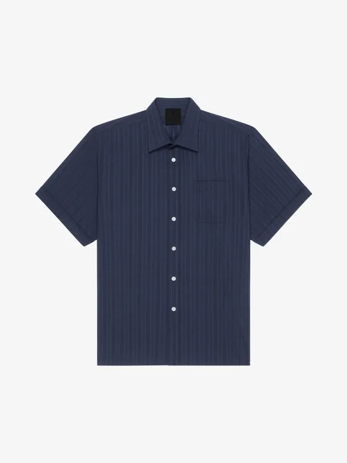 Men Shirts Givenchy Shirt In Cotton Voile With Stripes Navy