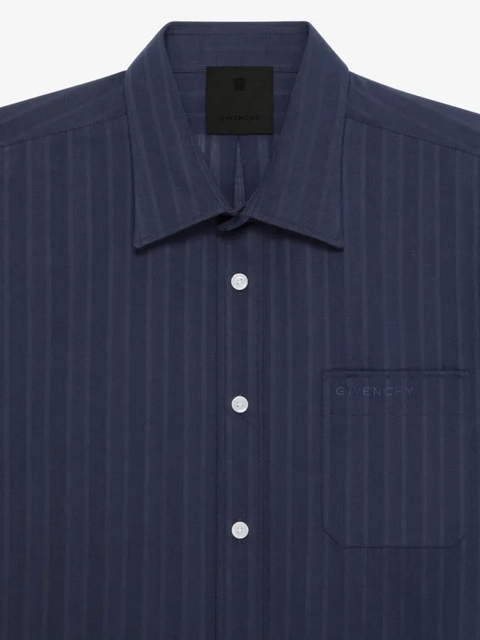 Men Shirts Givenchy Shirt In Cotton Voile With Stripes Navy