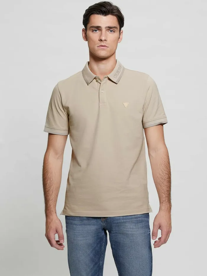 Men Shirts GUESS Eco Lyle Logo Polo Light Oak Men Shirts GUESS Eco Lyle Logo Polo Light Oak