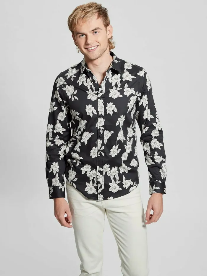 Men Shirts GUESS Luxe Magnolia Shirt Falling Magnolia Black