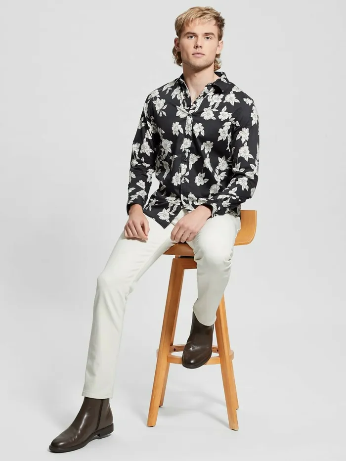 Men Shirts GUESS Luxe Magnolia Shirt Falling Magnolia Black Men Shirts GUESS Luxe Magnolia Shirt Falling Magnolia Black