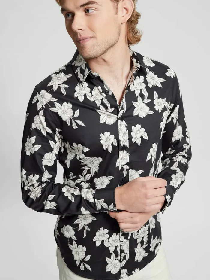 Men Shirts GUESS Luxe Magnolia Shirt Falling Magnolia Black Men Shirts GUESS Luxe Magnolia Shirt Falling Magnolia Black