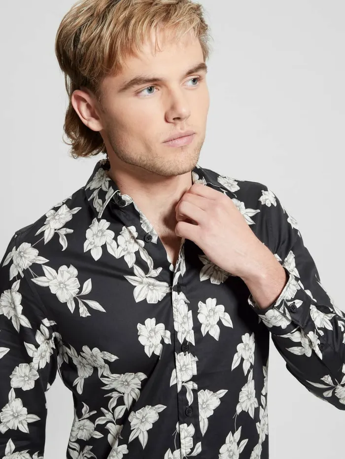 Men Shirts GUESS Luxe Magnolia Shirt Falling Magnolia Black Men Shirts GUESS Luxe Magnolia Shirt Falling Magnolia Black