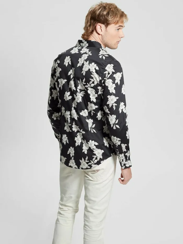 Men Shirts GUESS Luxe Magnolia Shirt Falling Magnolia Black Men Shirts GUESS Luxe Magnolia Shirt Falling Magnolia Black