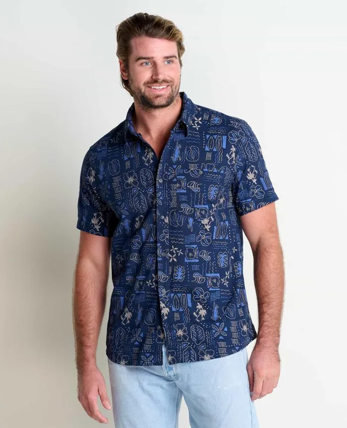 Men Shirts Toad and Co Mattock II Short Sleeve Shirt Chicory Woodblock Print