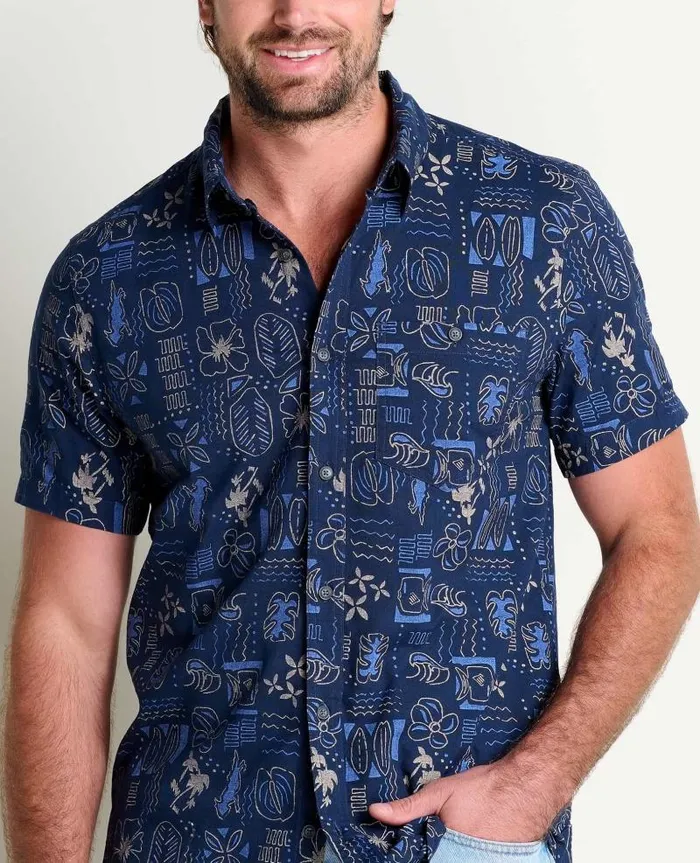 Men Shirts Toad and Co Mattock II Short Sleeve Shirt Chicory Woodblock Print