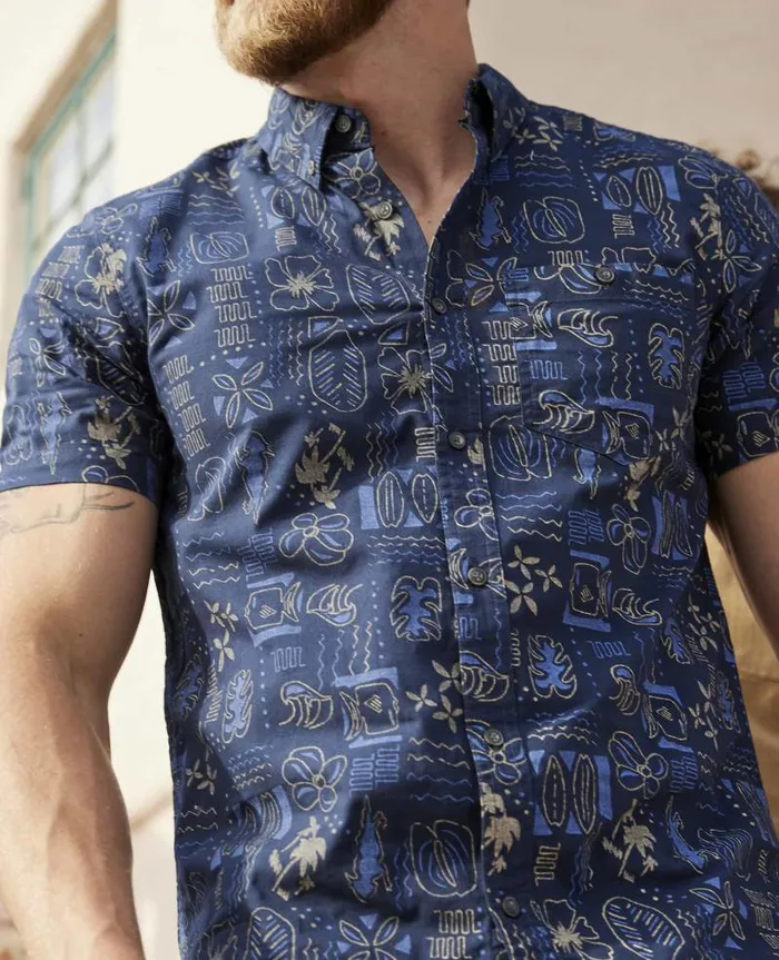 Men Shirts Toad and Co Mattock II Short Sleeve Shirt Chicory Woodblock Print