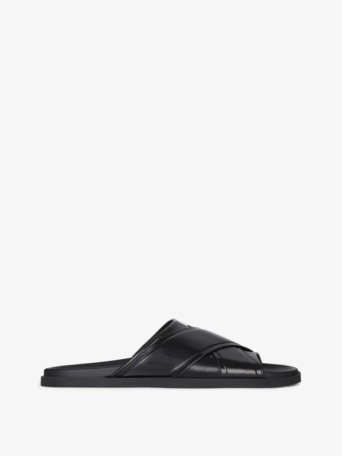 Men Slides and Sandals Givenchy G Plage Flat Sandals In Leather Black