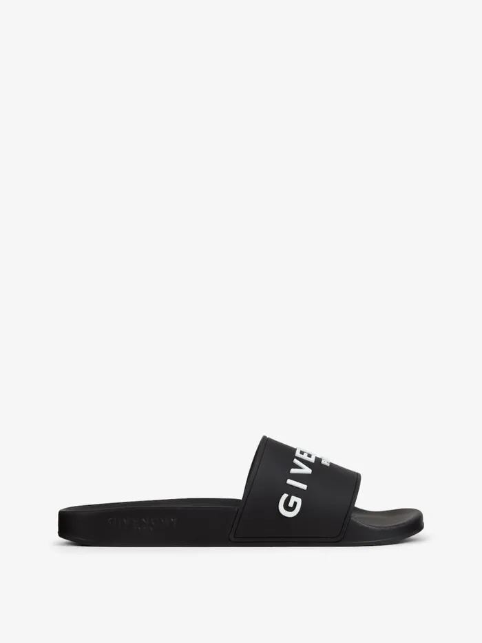 Men Slides and Sandals Givenchy Slide Flat Sandals In Rubber Black